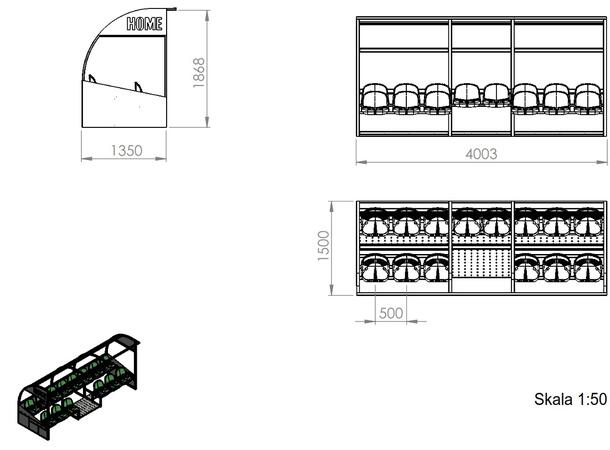 Innbytterbenk med plass til 16 personer Oval 