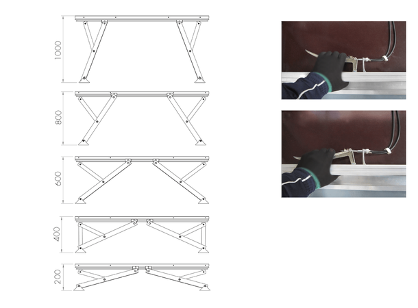 Sakseplatform i aluminium og stål 1x2m 5 høydeinnstillinger, tåler 1500 kg 