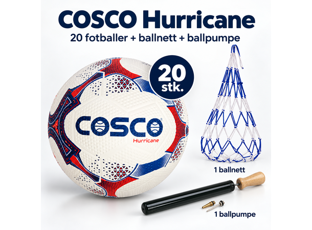 Pakke: 20stk  Cosco® Hurricane Fotballer Str. 5 + pumpe og ballnett 