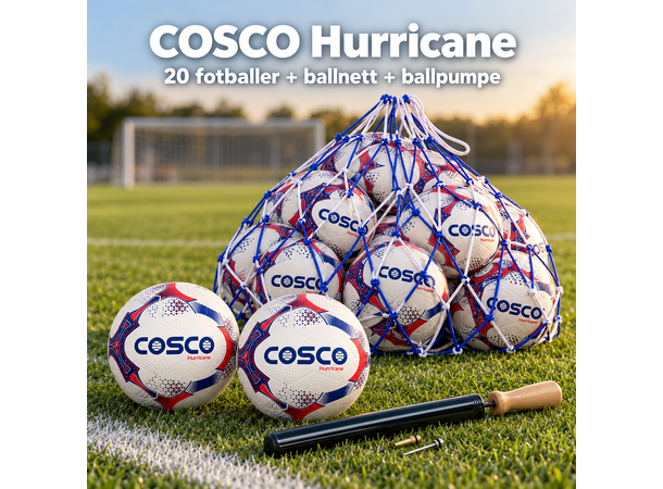 Pakke: 20stk  Cosco® Hurricane Fotballer Str. 5 + pumpe og ballnett 