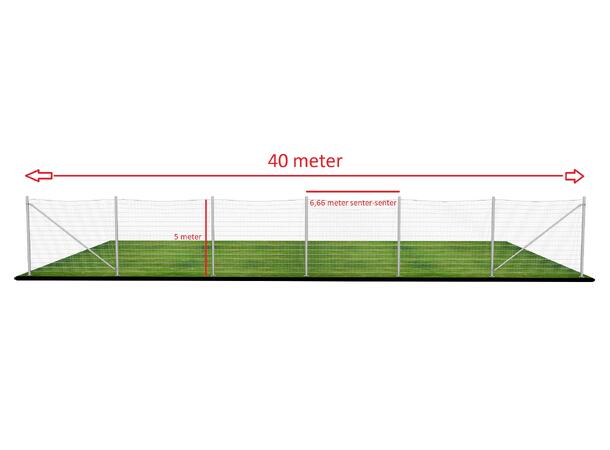 Pakke: Ballfangernett 5x50m delte masker Med stolper og fundamenter 